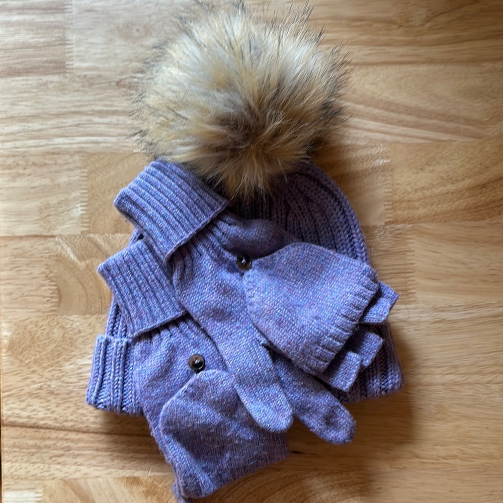 J.Crew Hat Mittens/Fingerless Gloves Set Purple